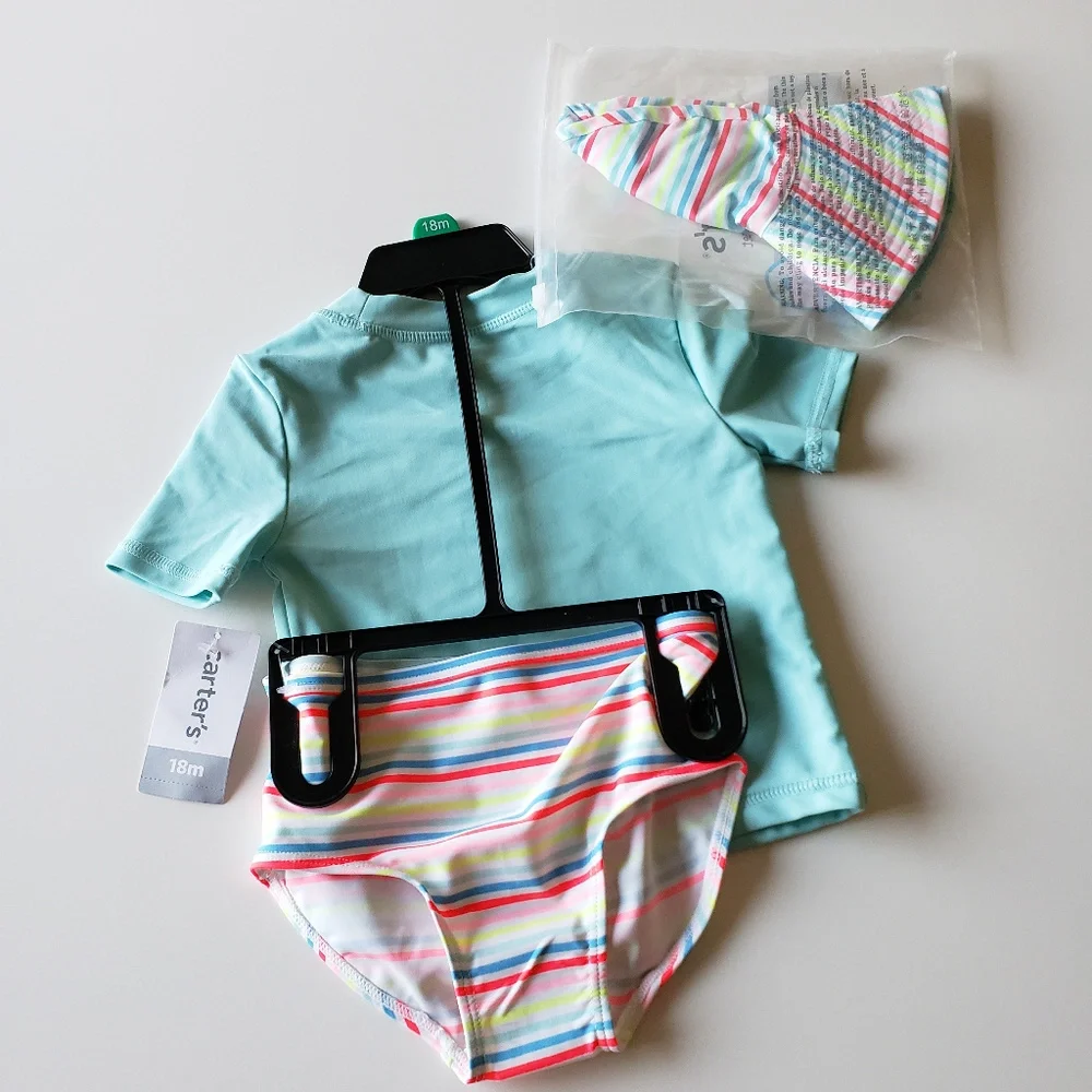 NWT - Carter's 3-Piece (Hat, Rashguard Top, Bottom) Swim & Rashguard - Size 18M